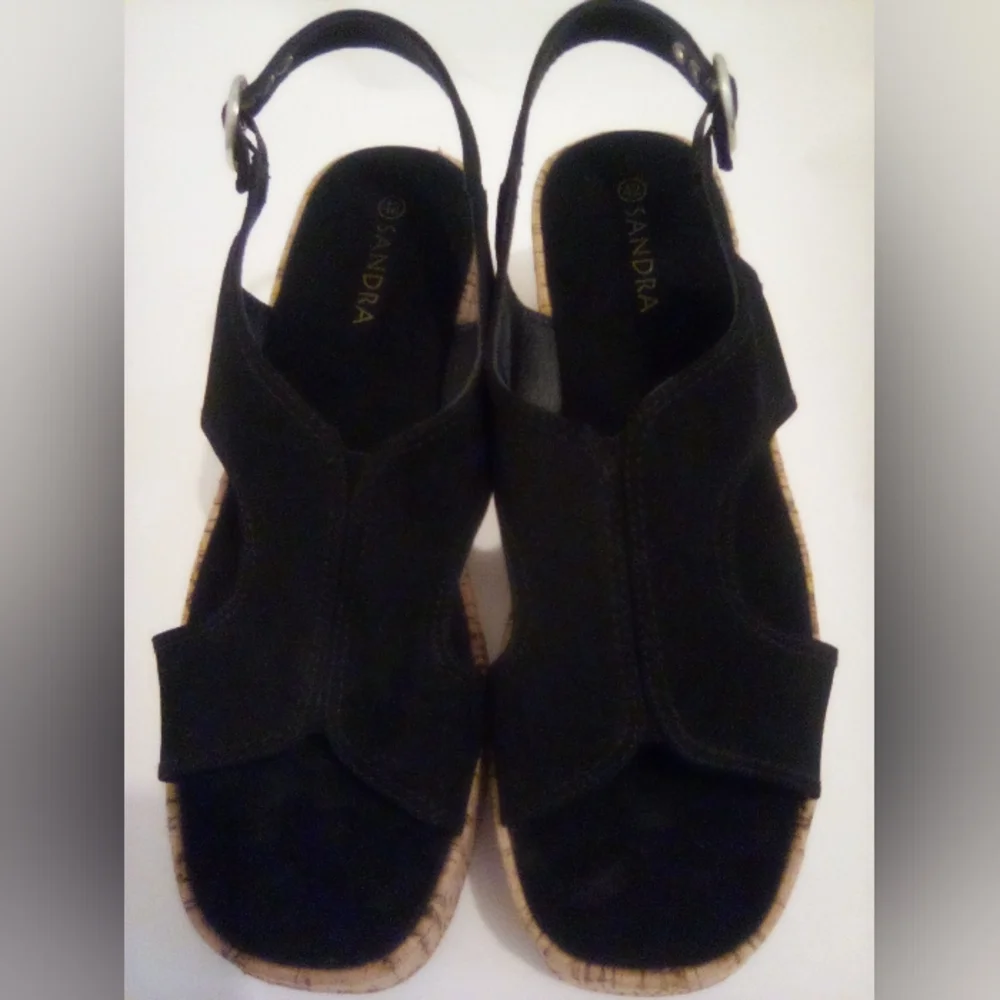 Elegant Suede Black Wedge Sandals Size 42 Casual Summer Vacation